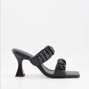 Asos Design Harling Square Toe Ruched Mid Heel Sandals